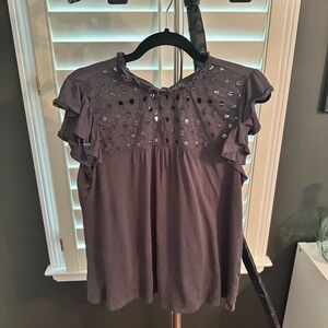 Women's Ruffled Gray Top